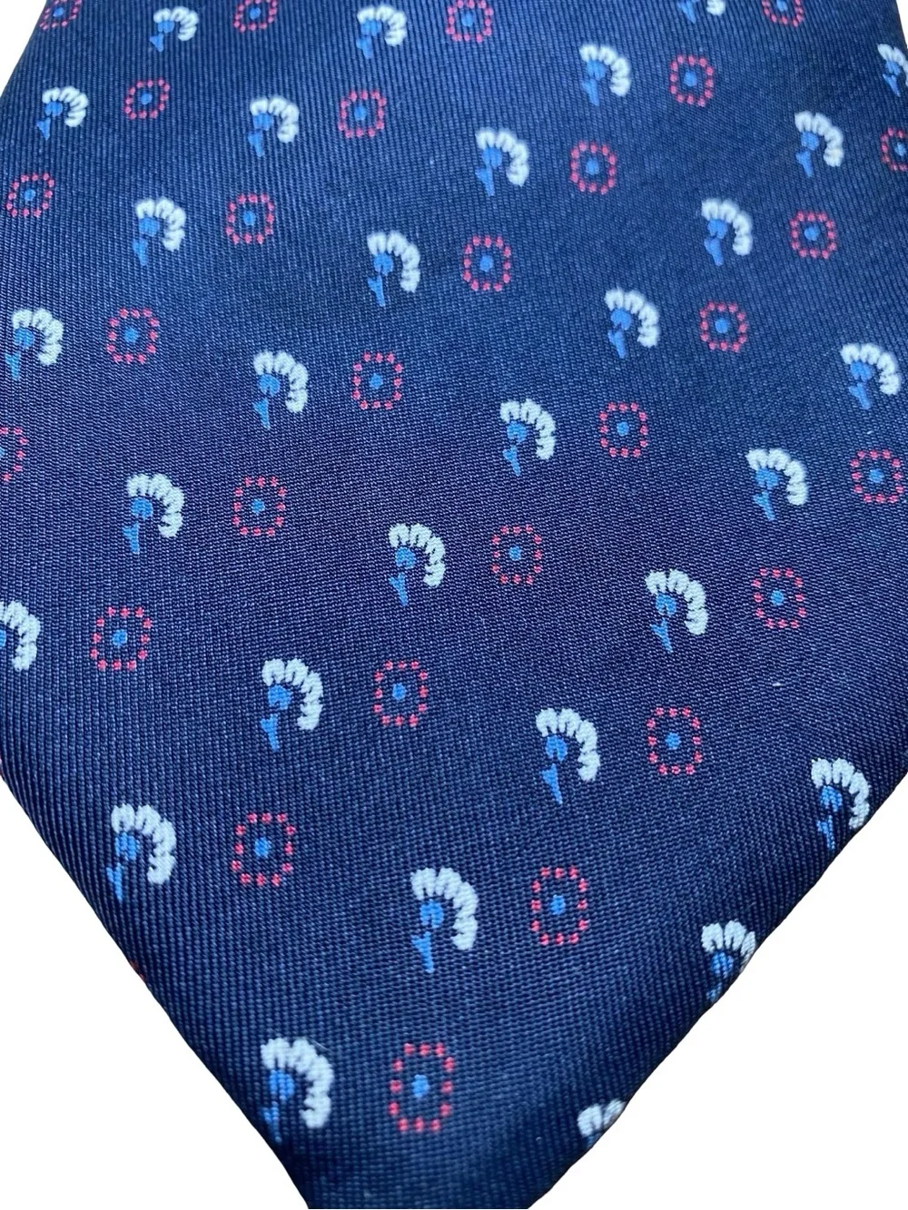VINTAGE Christian Dior Cravates Silk Tie Geometric Pattern Navy Blue